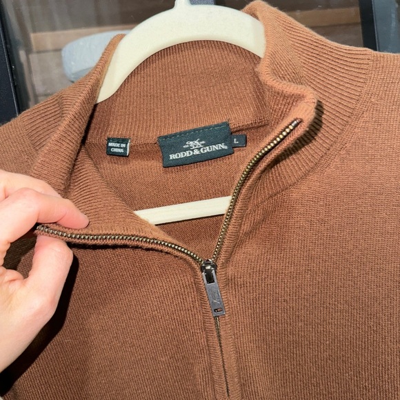 RODD & GUNN Cashmere optim wool 1/4 Half-Zip Sweater pullover merino chocolate - Picture 3 of 12